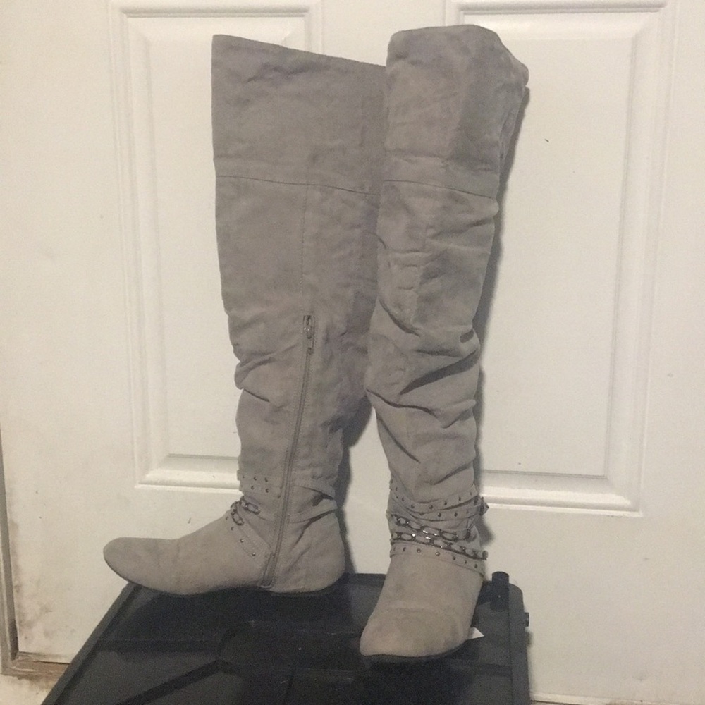 Grey over the knee boots